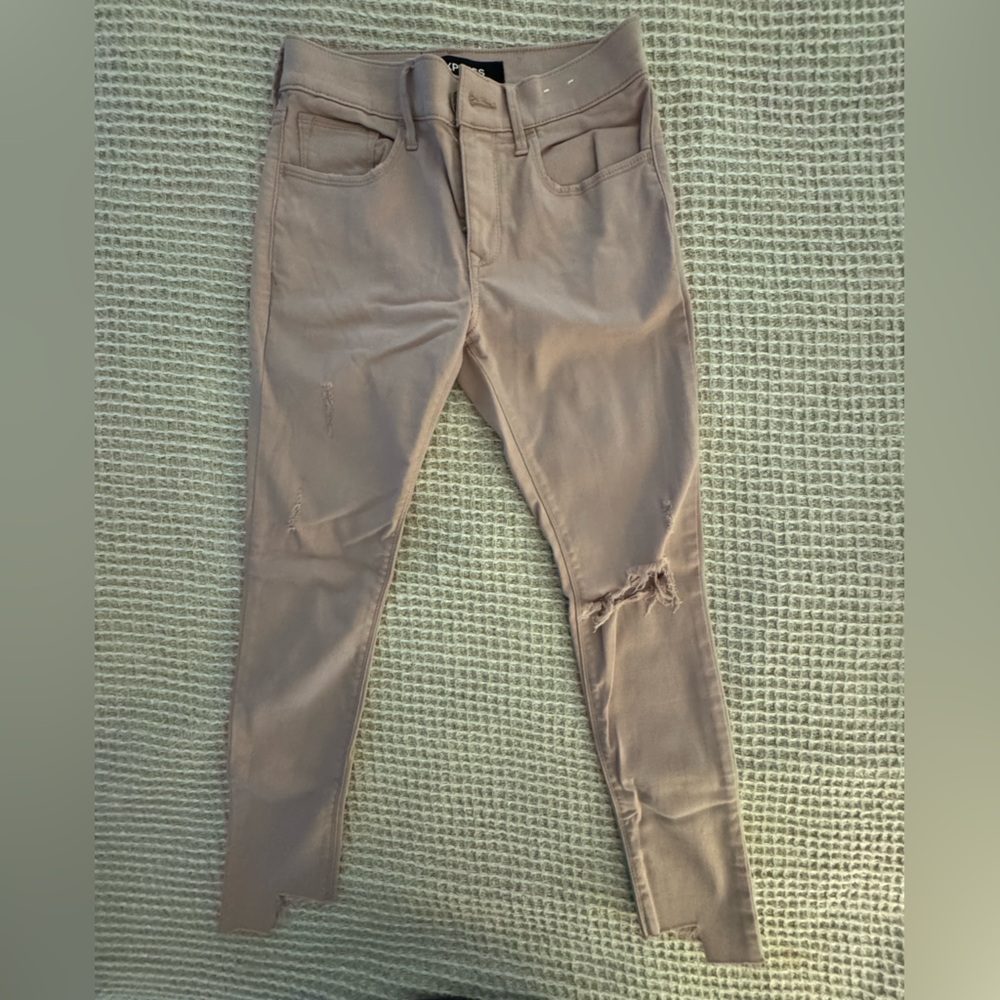 Express Stylish Mauve Distressed Ankle Jeans